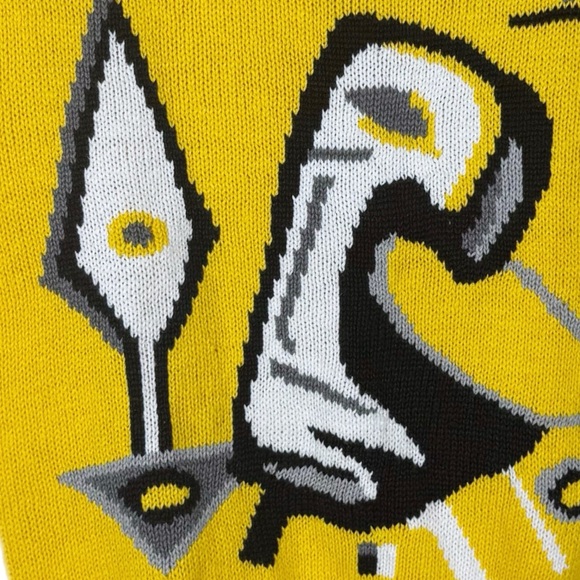 80’s 90’s Vintage Abstract Cotton Ramie Sweater Vest S Petite Yellow Dopamine - Picture 2 of 6